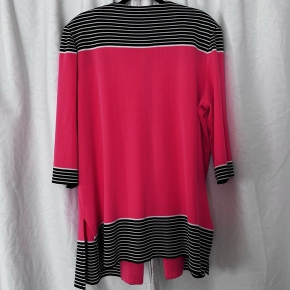 Ming Wang Long Cardigan In Coral, Black and White size 1X - Picture 3 of 9